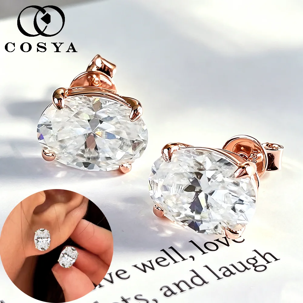 

COSYA Certified 1-5CT Oval Cut Moissanite Earrings For Women S925 Silver Pass Diamond Test Solitaire Wedding Fine Jewelry Gift