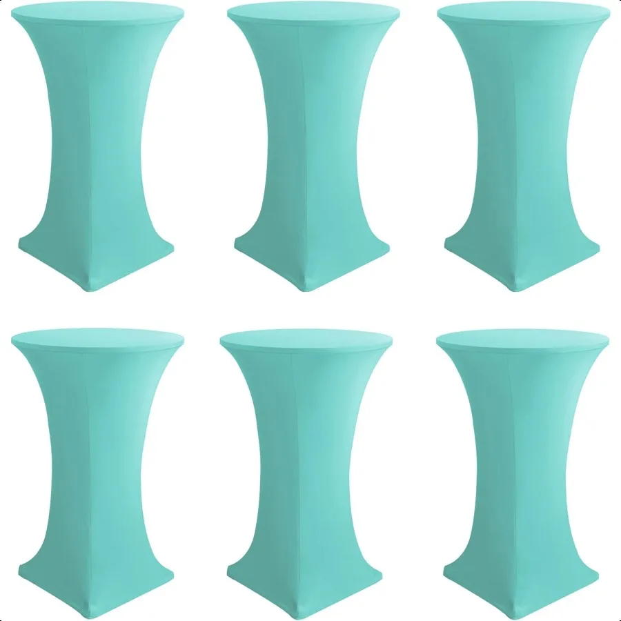 

Cocktail Table CoversSpandex Round High Top Table Cloths 6 Pack 32x43 InchAqua Blue Stretch Fitted Bar Tall Tablecloth for Pub