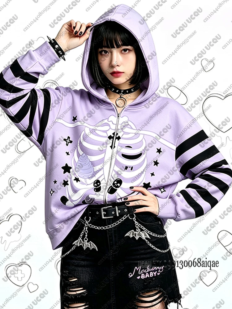 2026 Herbst Winter Gothic Kawaii Halloween Hoodies für Damen, modische dunkle Reißverschluss-Hoodies, Outdoor-Mäntel, Kawaii Hoodies für Mädchen – Detail 6
