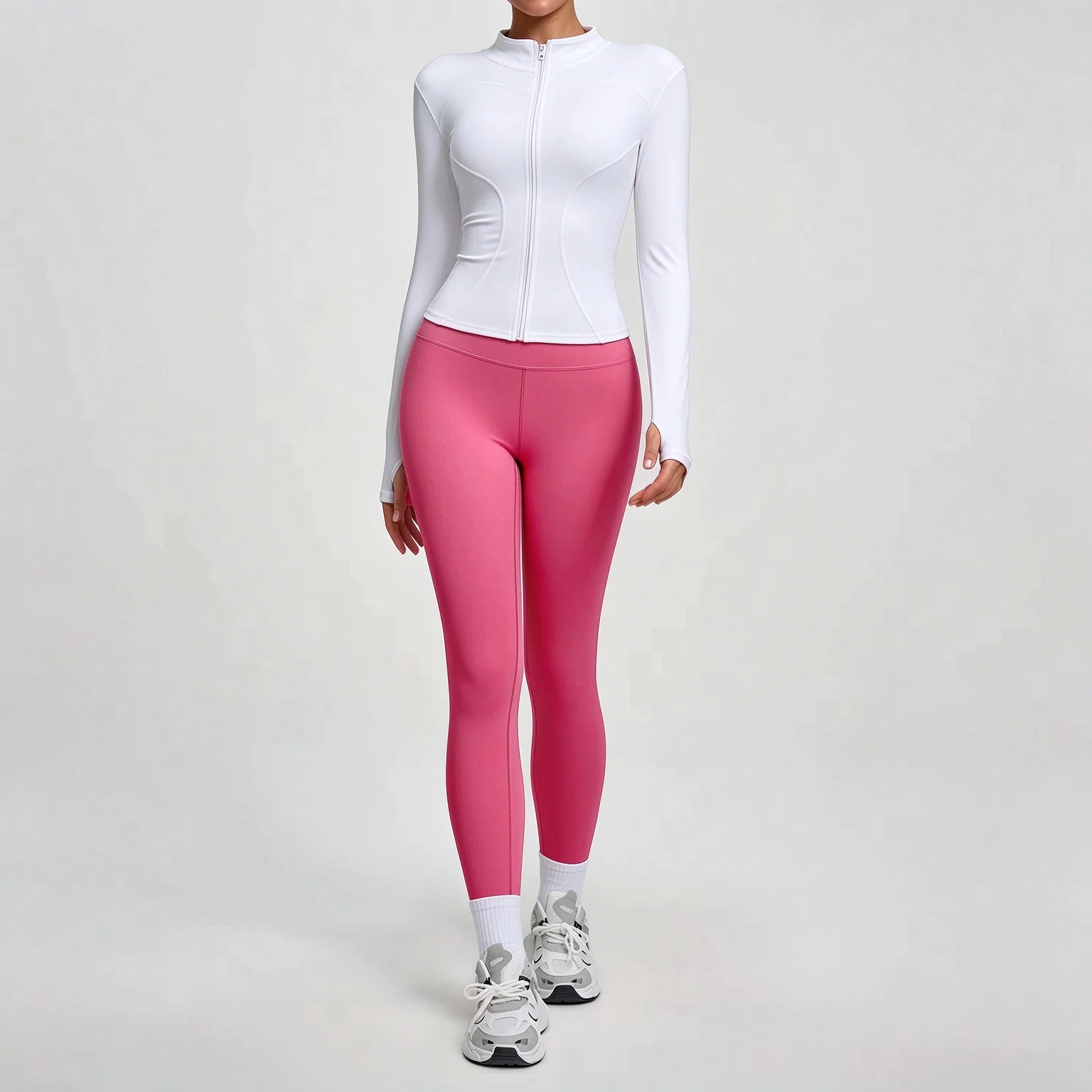 2PCS Jacket Yoga Sets Women Long Sleeve Zipper Slim Sports Shirts Hip Lifting Leggings Gym Set Fitness Running Workout Tracksuit