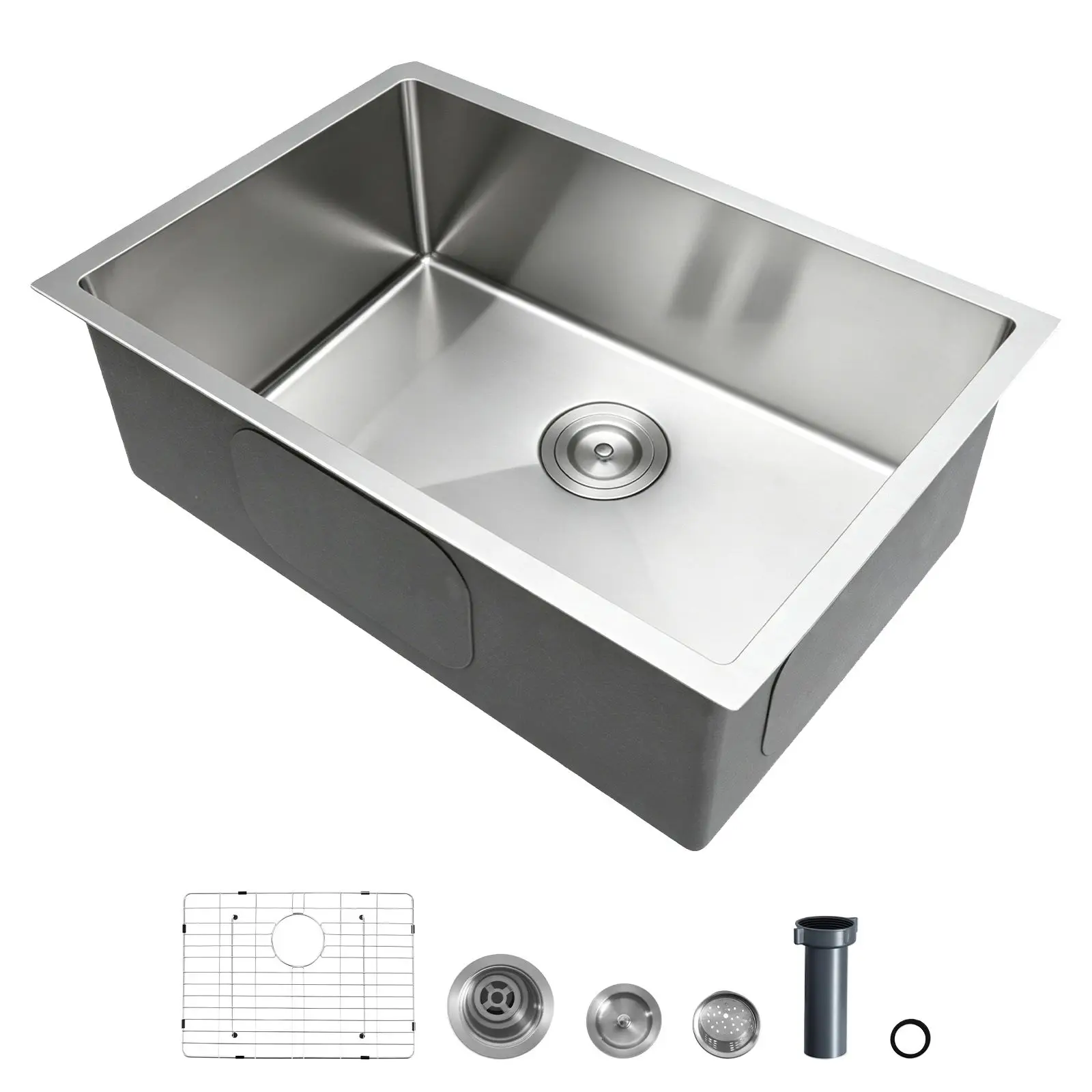 27-inch Kitchen Undermount Single Bowl Sinks, Stainless Steel Drop-In Farmhouse Basin with Accessories, Household Dishwasher Sinks for RV, Prep Kitchen, Laundry Room, Bar