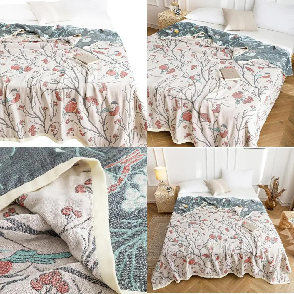 

Cozy 100% Cotton Muslin Blanket for Bed, Couch, and Sofa - Reversible and Soft Hawthorn Tree Design