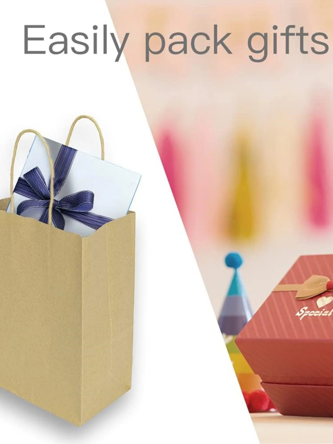 5/10/20/30pcs Brown Paper Bags with Handles, Gift Bags Bulk, Retail Bags, Shopping, Milk Tea bags, Eco-friendly Portable Bags