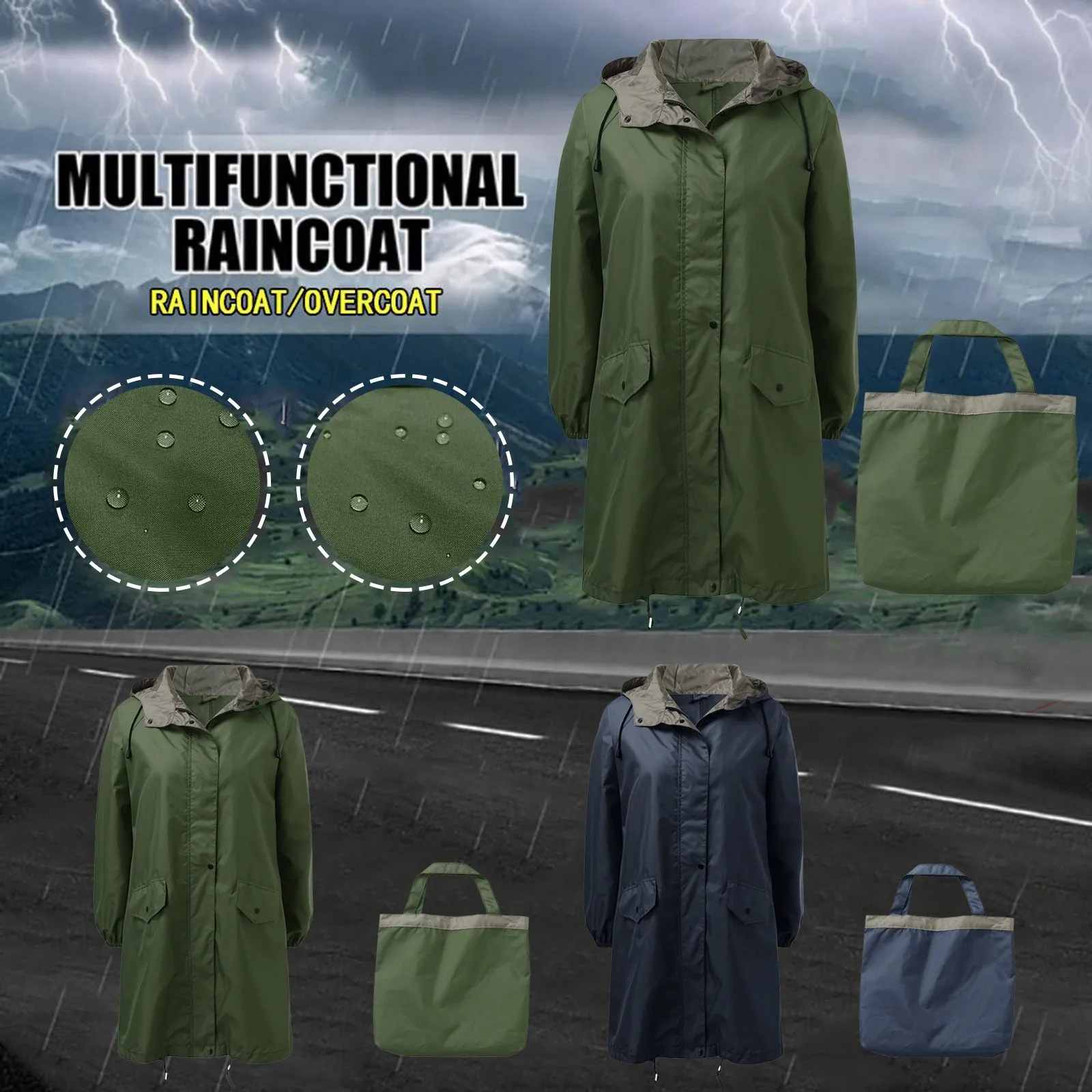 

New Fashion Women Raincoat With Hat Foldable Cuffs Laydies Dress Style Light Rain Coat Waterproof Rainwear Windproof Jacket