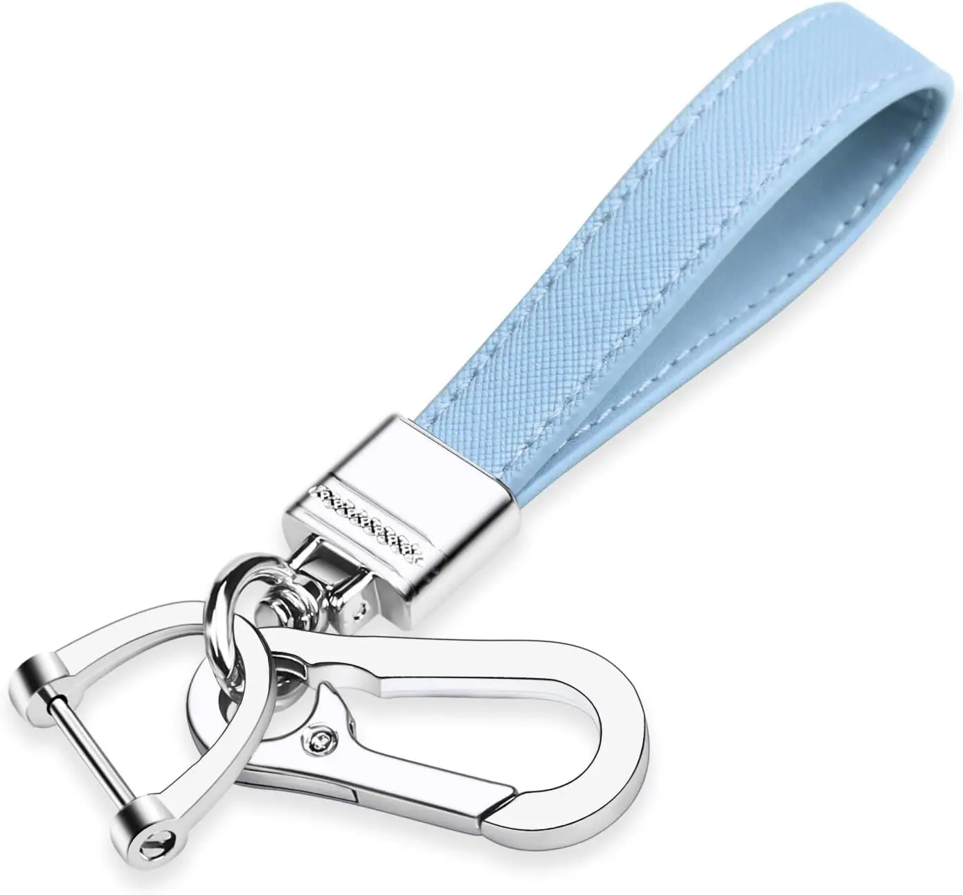 

Universal Rotating Leather Car Keychain Heavy Duty Anti Lost Holder Light Blue