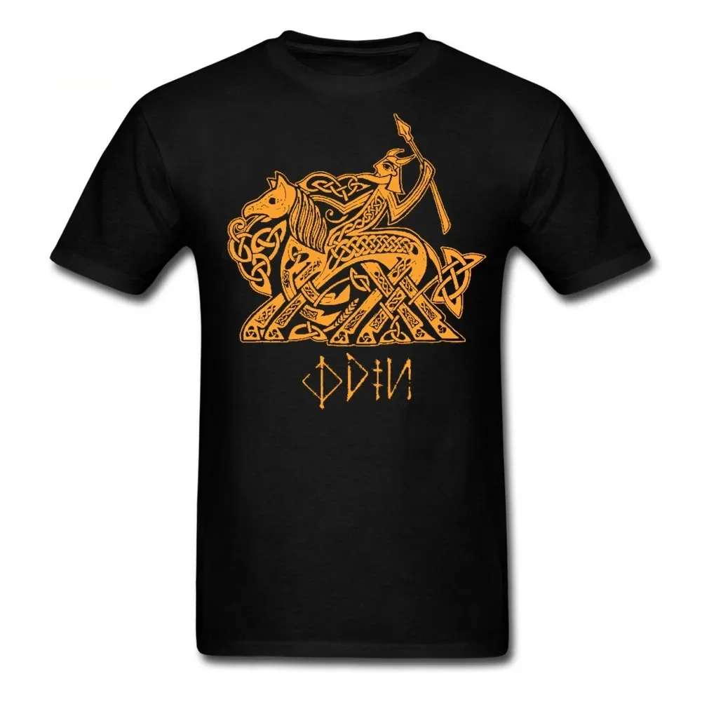 Norse Myth God Odin Riding Sleipnir Eight Legs Horse T-Shirt 100% Cotton O-Neck Short Sleeve Summer Casual Mens T-shirt