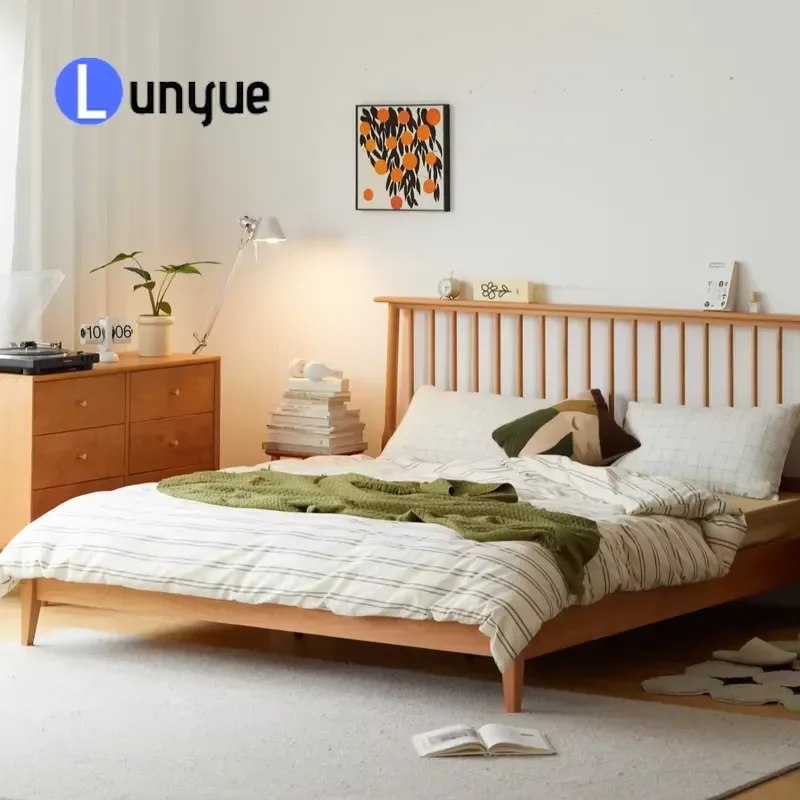 Full Size Solid Wood Double Bed Modern Retro Bedroom Furniture Set Eco Friendly Space Saving Design For Home Hotel Wholesale