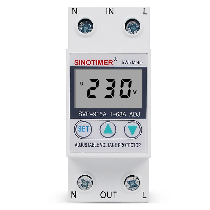 SINOTIMER-Protector de sobretensión inteligente ajustable monofásico, SVP-915A, 63A, con pantalla de potencia medidora