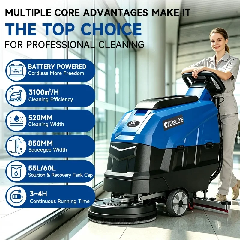 Walk-Behind Battery-Powered Multifunctional Floor Scrubber & Sweeper 3100/h Efficiency Factory Shopping Mall Use