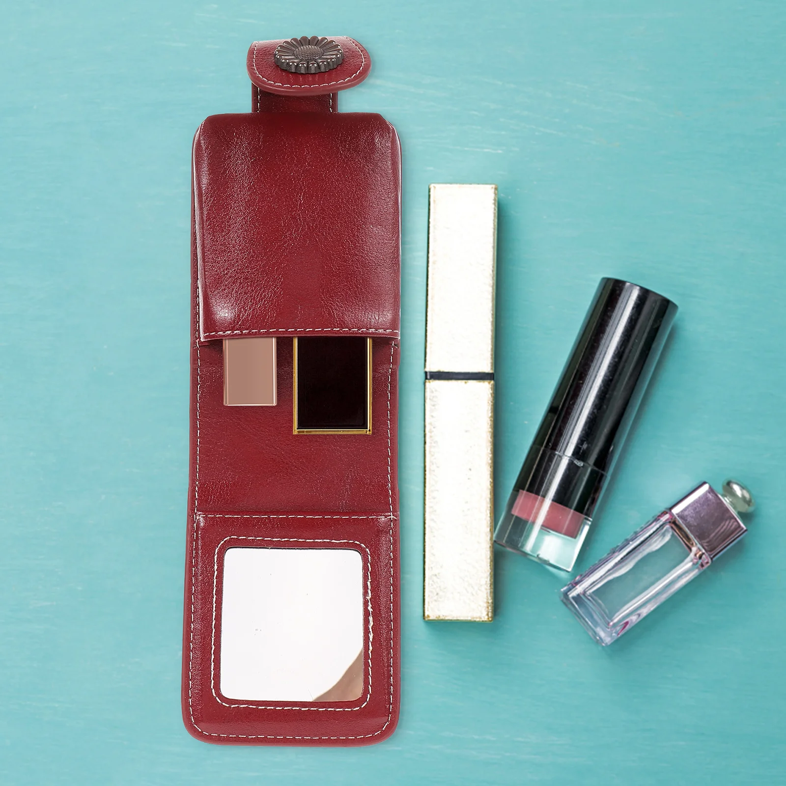 Pochette pour rouge à lèvres, étui léger et Compact pour rouge à lèvres, verrouillage à bouton, support Portable, maquillage de voyage avec miroir