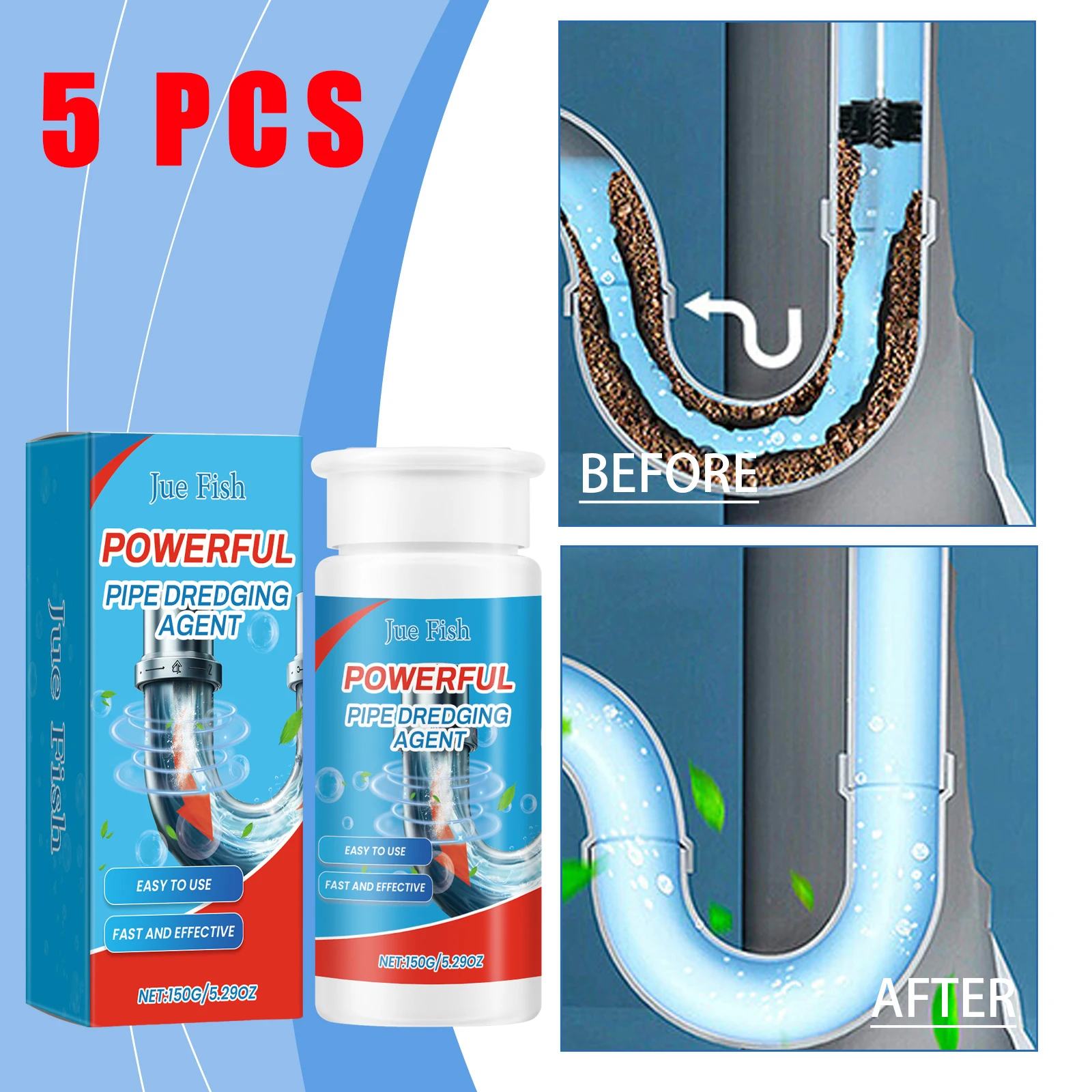 

5pcs Powerful Sink Drain Cleaner High Efficiency Clog Remover Kitchen Toilet Sewer Clog Power Pipe Channel Powder Cleaning Tools