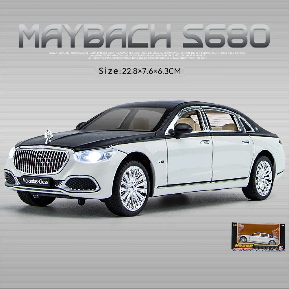 1:24 simulazione Benz Maybach S680 berlina modello di auto ornamenti suono e luce tirare indietro lega giocattolo auto ragazzo collezione regalo