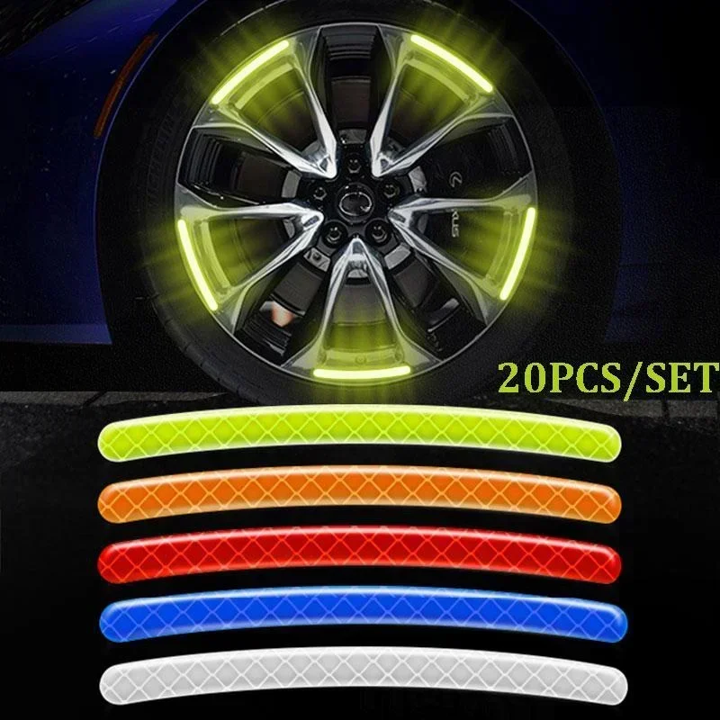 20Pcs/set Colorful Car Motorcycle Wheel Hub Reflective Strips Stickers Car Styling Decal Sticker Auto Moto Decor Decals