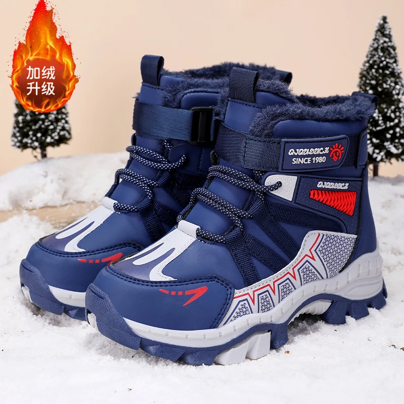 

Kids Snow Boots Winter Fashion High Top Warm Plush Comfortable Anti Slip Stable Walking Shoes Boys Outdoor Sneakers Size 30-40