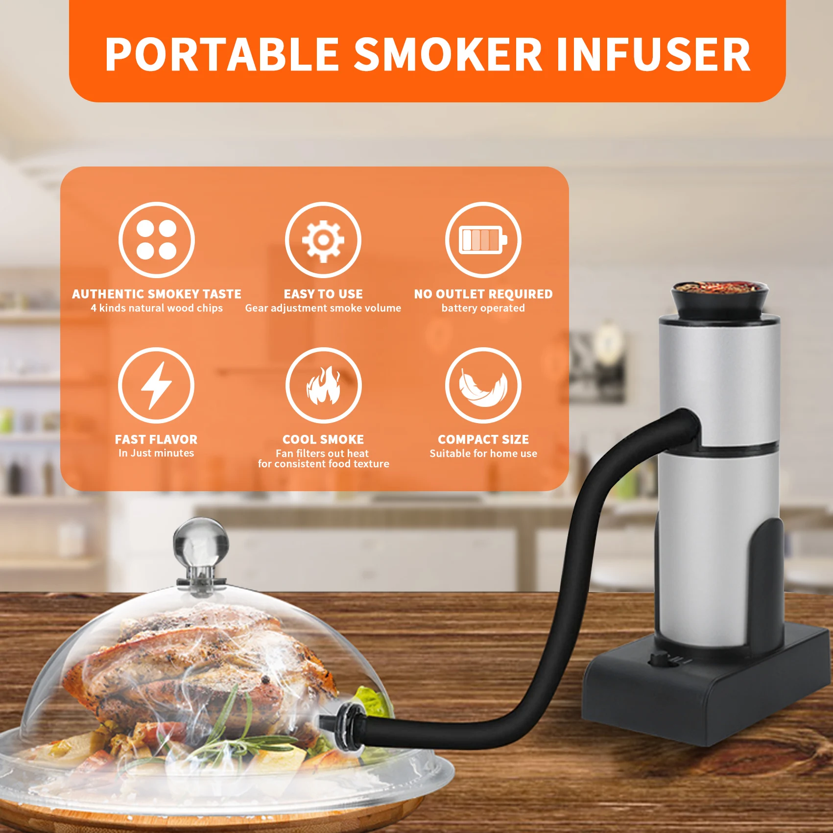 

Handheld Molecular Cuisine Smoker For Cocktails, Steaks, Fish Comes With Four Flavored Wood Chips Culinary Smoking Tool Gun Set