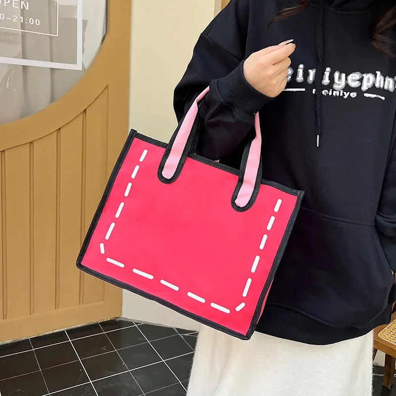 New Trendy Customized 3D 2D Carton Bag Reusable Shopping Cute Canvas Tote Bags For Students