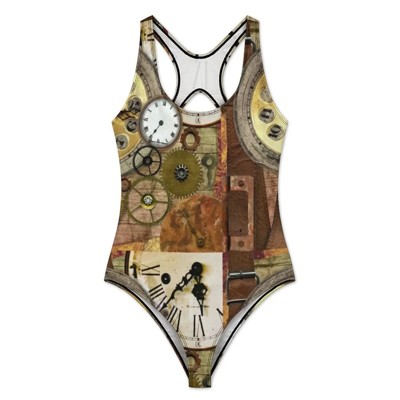التروس Steampunk ملابس السباحة البخار الشرير الرقبة التمساح ساعة رفع ملابس السباحة قطعة واحدة تصفح ثوب السباحة المايوه مثير بحر #2