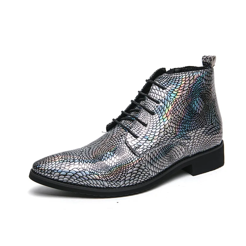 

Men's Snake-Print Oxford Ankle Boots Pointed Toe Dress Shoes with British style Slip-Resistant Lace-Up Formal Boots for Men