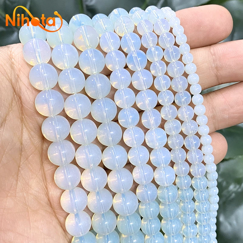 Natural Stone White Opal Stone Beads DIY Bracelet Earrings Round Spacer Beads Accessories for Jewelry Making 15\'\' 4/6/8/10/12mm