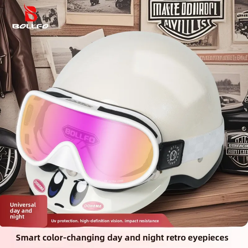 Motorcycle Goggles Photochromic Lenses Vintage Motorcycle Glasses for Half Helmets HD Lens Moto Sunglasses UV Glare Protection