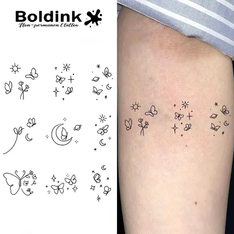Boldink 나비 블리스 컬렉션 임시 문신, 15 일 지속 신기술 매직 방수 반영구 스티커