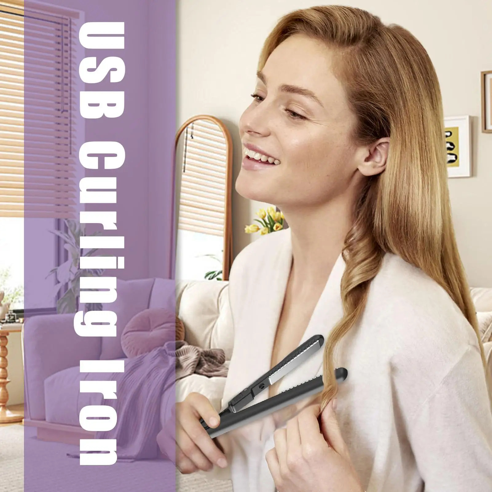Hair Straightener and Curler 2 in 1 Portable Hair Straightener Cordless Curling Iron USB Charging 2-in-1 Curling Wand & Flat
