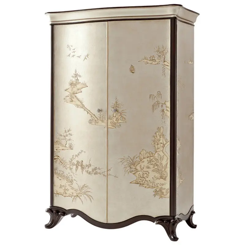 

Solid wood wardrobe gold foil hand-painted two-door wardrobe