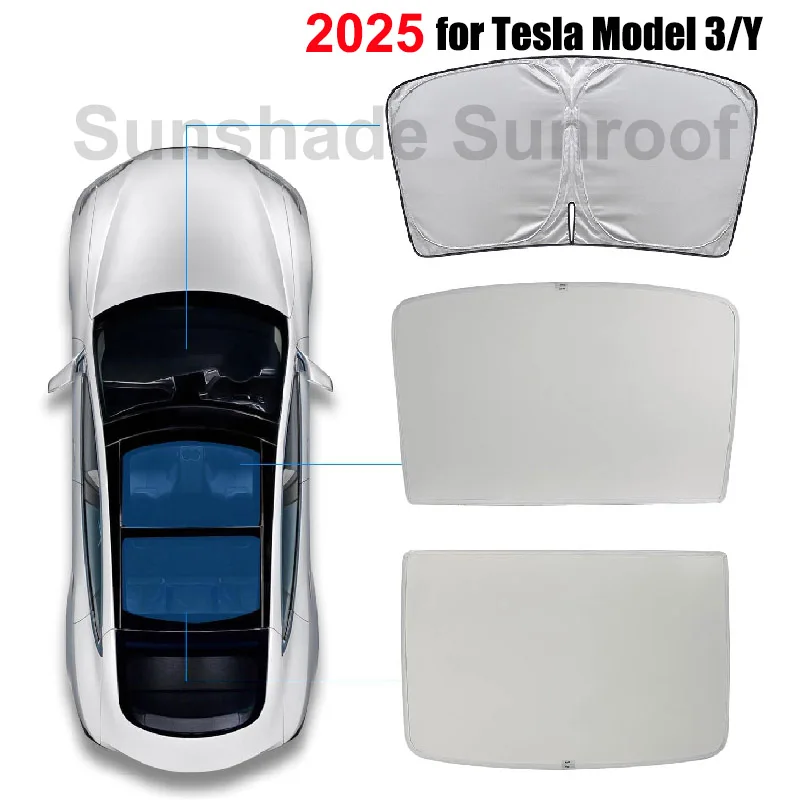 Osłony przeciwsłoneczne do szyberdachu Tesla Model 3 Y Juniper Highland 2020-2026 2025, z zapięciem na klamrę, na przednią i tylną szyberdach, osłona przeciwsłoneczna na szklany dach.