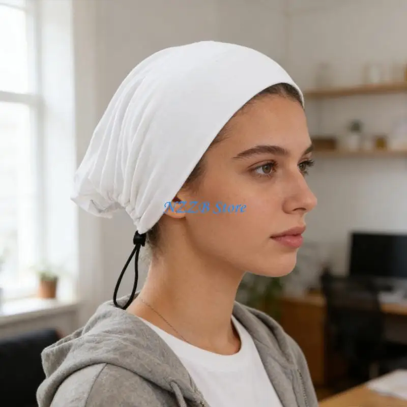 

T21F Breathable Mercerized Cotton Head Wrap Hat with Adjustable Drawstring Design Hijab Turban Hat for Women Everyday Wear