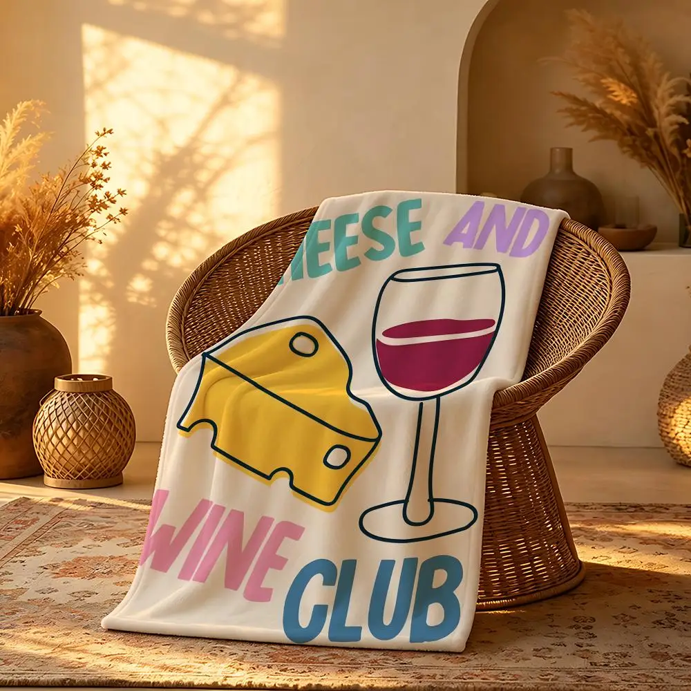 Food Theme Wine and Cheese Club Throw Short Plush Throw Blanket Soft Skin-Friendly Multi-Scene Home Office
