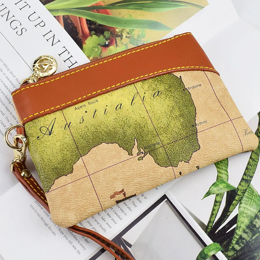 Vintage High quality Waterproof World map Women\'s Wallet Change Credit Card Coin Key Zipper Women\'s Fashion Handbag Wallet