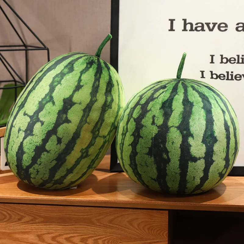 3D Simulated Watermelon Hug Pillow Round Long Watermelon Soft Plush Toys Fruit Sofa Cushion Suitable For Home Kids Gifts