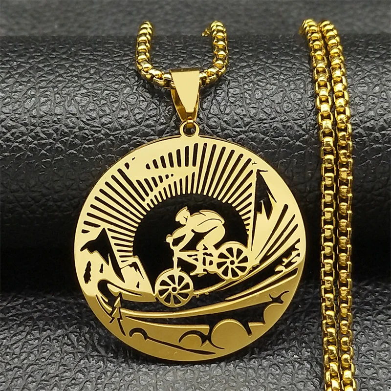 Hollow Bicycle Road Pendant Necklace For Women Men Stainless Steel Gold Color Motor Bike Male Chain Jewelry