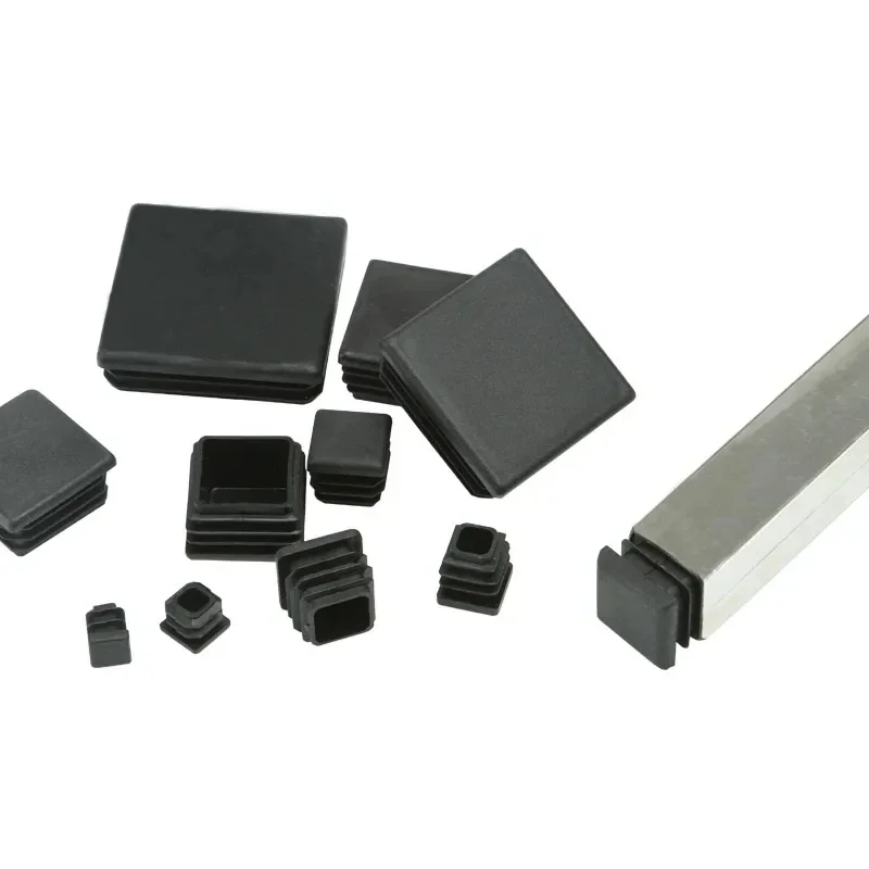 10-1pcs 10/15/20/25/30/38/40/50/60/80/100mm Plastic Tubing End Cap Glide Insert Blanking End Plug Black Square Pipe Tube Cap