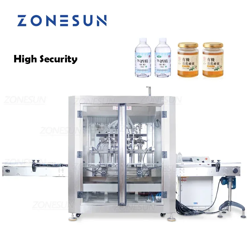 ZONESUN Vertical Explosion Proof Shampoo Inflammble Liquid Cream Ketchup Servo 6 Heads Filling Machine for Production Line