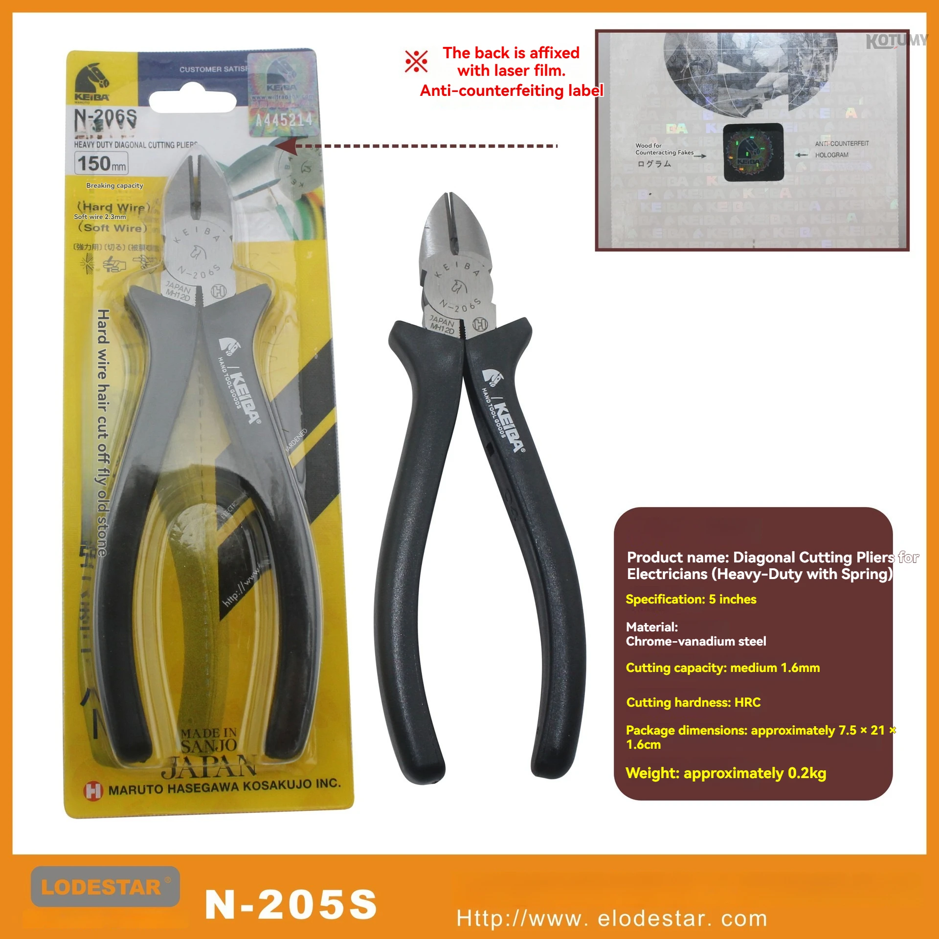 

150mm Diagonal Cutting Pliers N-206S Electrician Wire Cable Cutter & Stripper Multifunctional Hand Tools