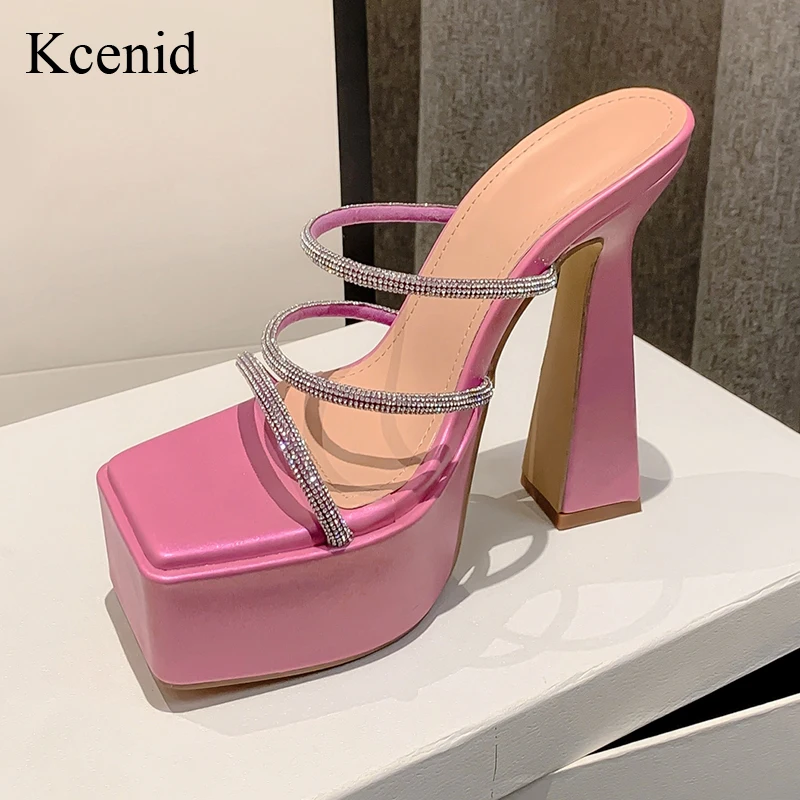 Kcenid New Summer Outdoor Sandals Women High Heels Platform Shoes Fashion Female Slippers Elegant Bling Bling Slides