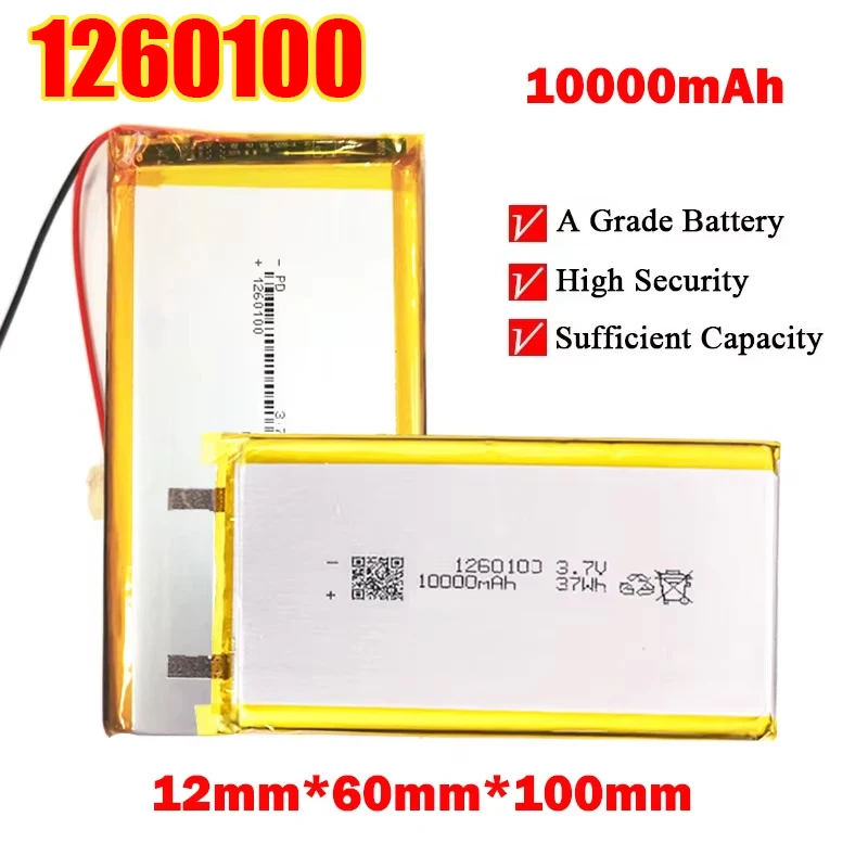 1260100 3.7V 10000mAh Real Capacity Lithium Polymer Battery Large Capacity for Mobile Power Supply Bluetooth Speaker Tablet PC