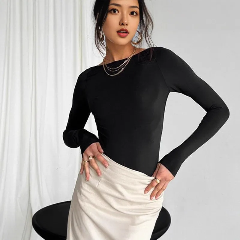 تي شيرت نسائي غير رسمي موديل 2026 بأكمام طويلة ورقبة دائرية تي شيرت علوي لربيع وخريف بلون سادة مع ملابس الشارع #3