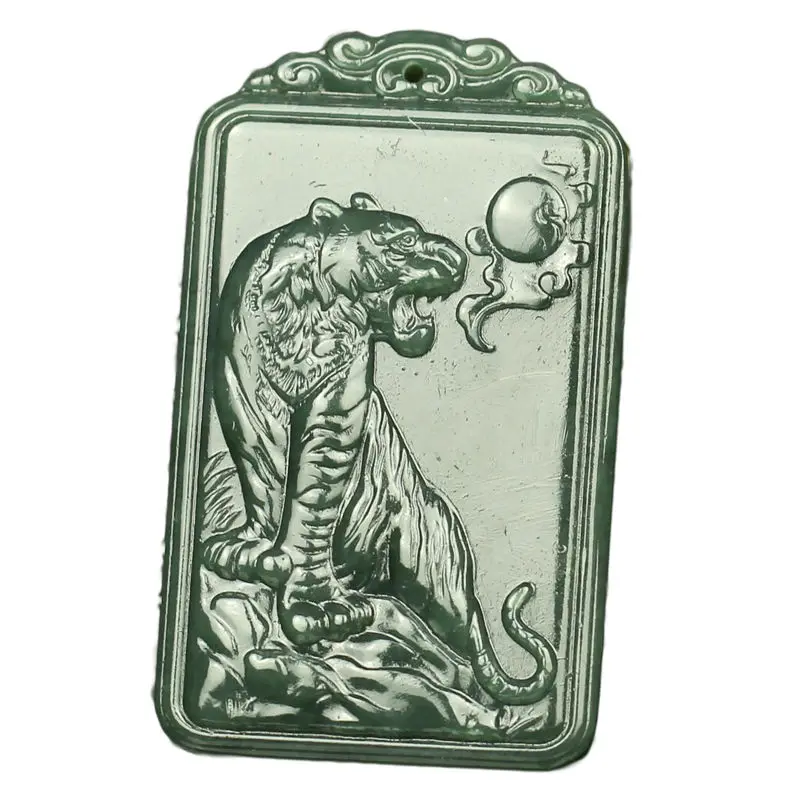 

Certified Natural Nephrite Green Jade Tiger Necklace Men Women Genuine Hetian Jade Chinese Zodiac Tiger Pendant Necklaces