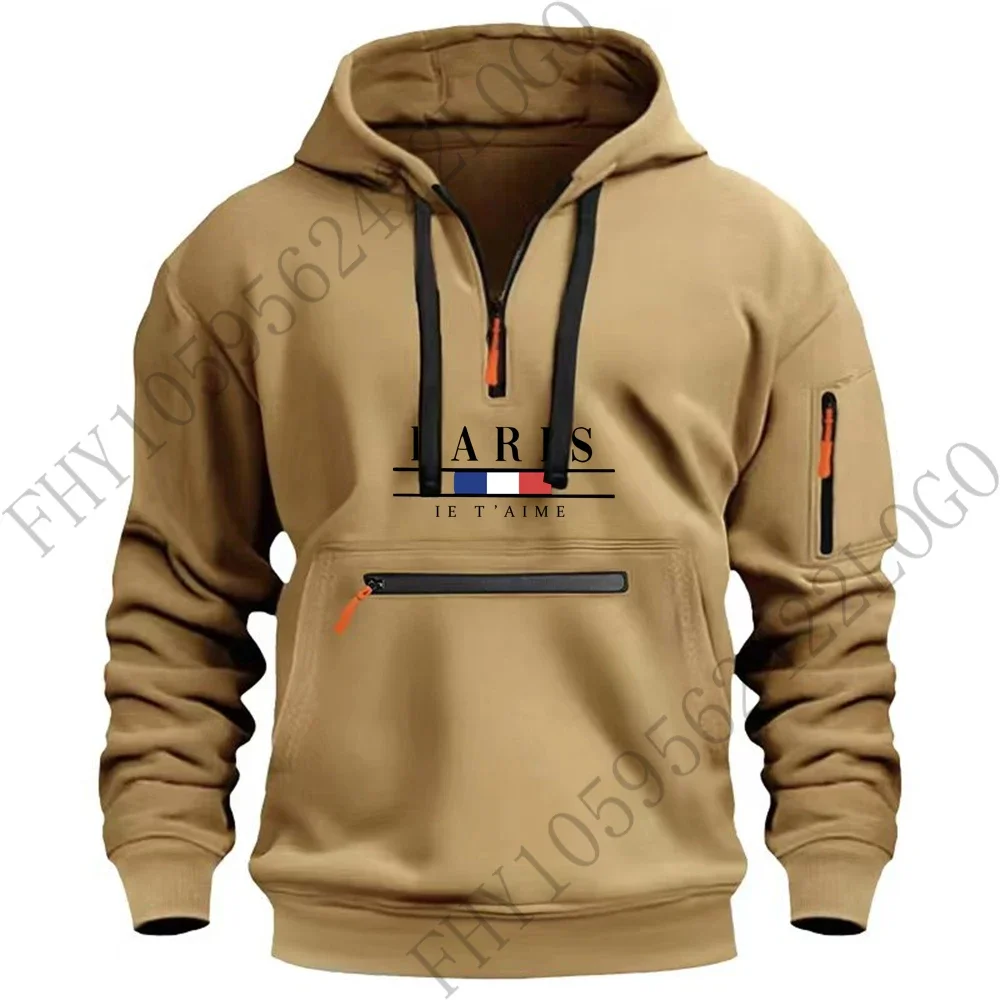 New Autumn/Winter 2024 men\'s digital printed casual Sport zipper hooded long sleeve European size hooded jumper