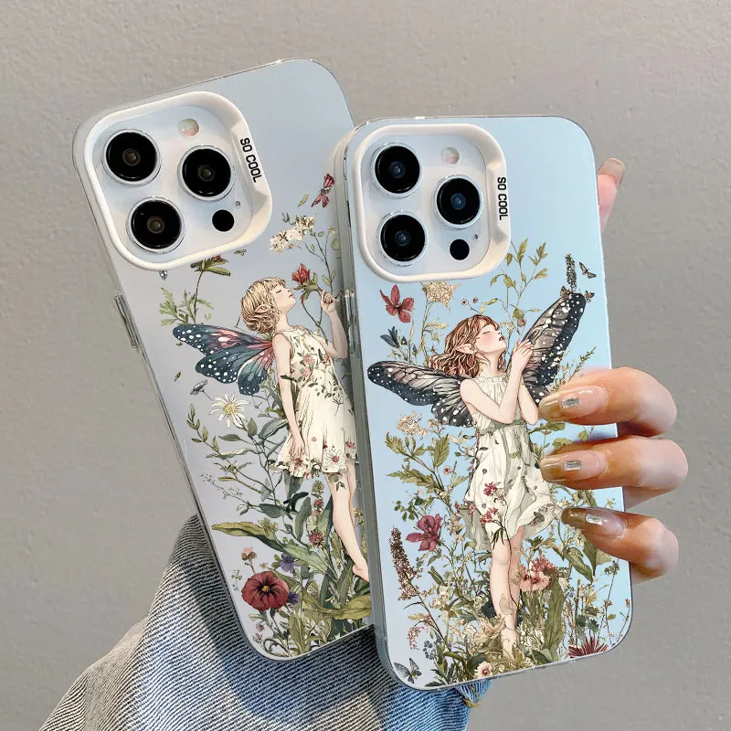 

Butterfly Wings Floral Girl Phone Case For Samsung S25 S24 S23 S22 Ultra Plus S21 S23 S24 FE Shockproof Laser Back Cover Fundas
