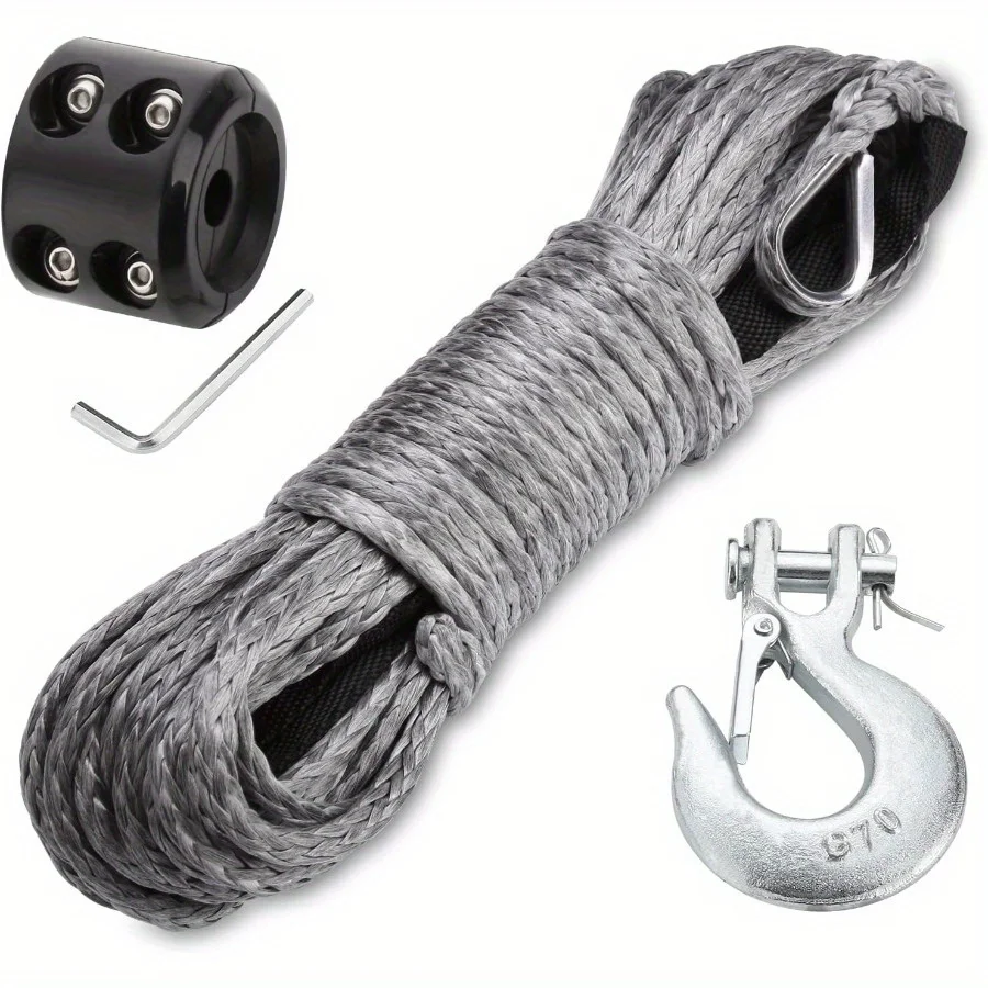 50ft 1/4 10000LBs Winch Line Cable Rope Winches Towing Hook Stopper Rubber for ATV SUV UTV Truck Offroad Accessories