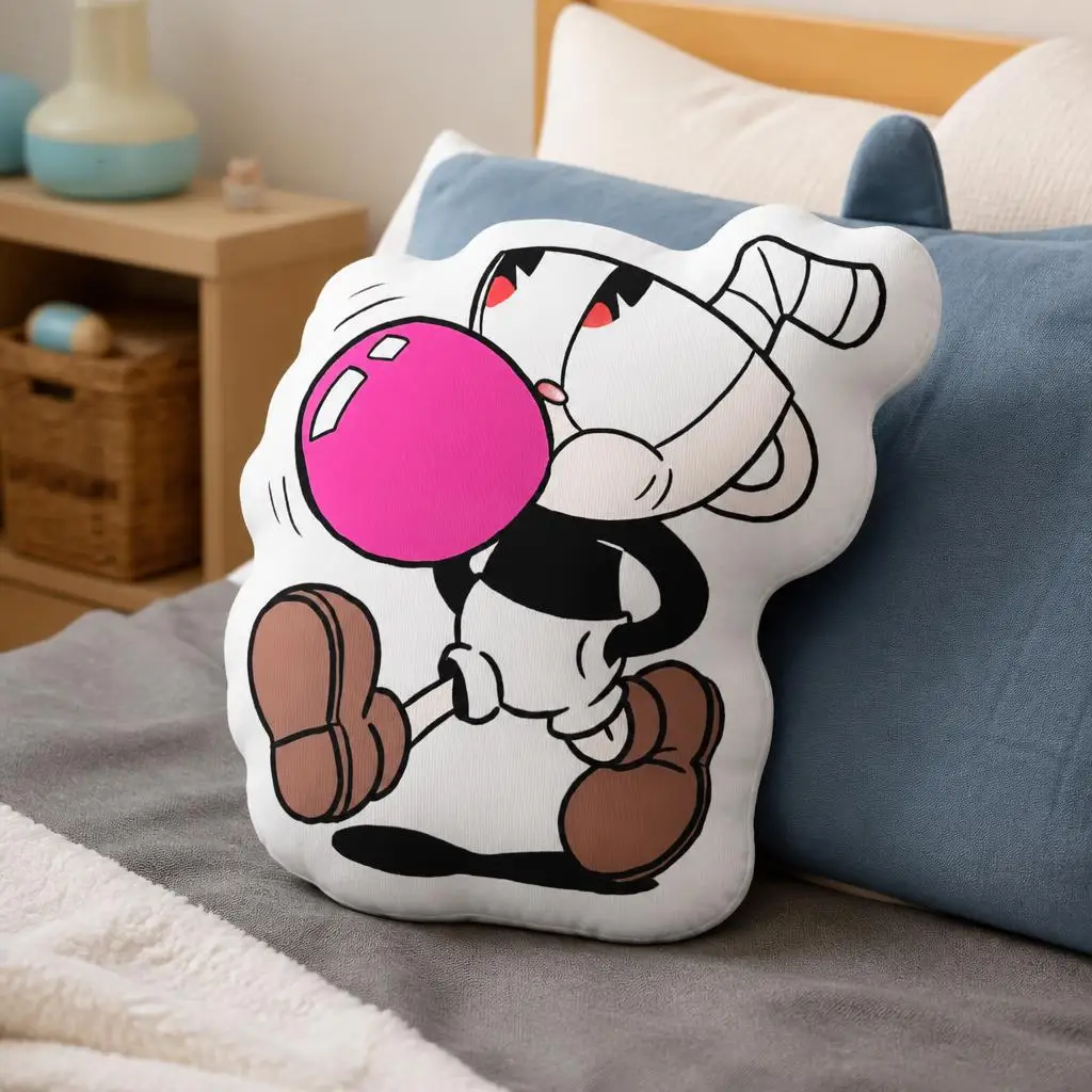 Cute Cartoon Cupheads Bubble Gum Funny Pillow Cushion Irregular Stuffed Throw Pillow Home Decor Gift Sofa Bed