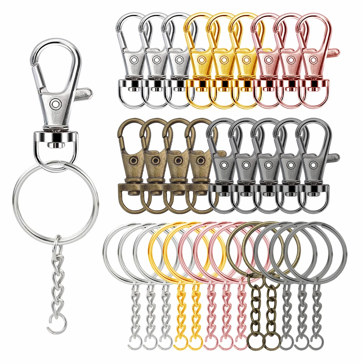 15/30Sets Lobster claw keychain set, with small jump ring, suitable for DIY bags, craft accessories, and dog tags