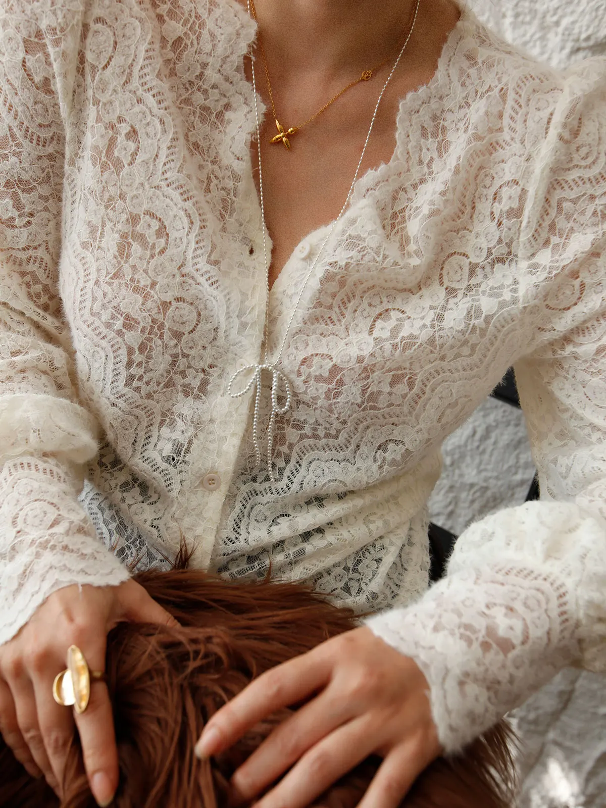 

Романтическая кружевная блузка Ast Editor Store с длинным рукавом, женская, волнистая, базовая, для многослойных образов, французский стиль