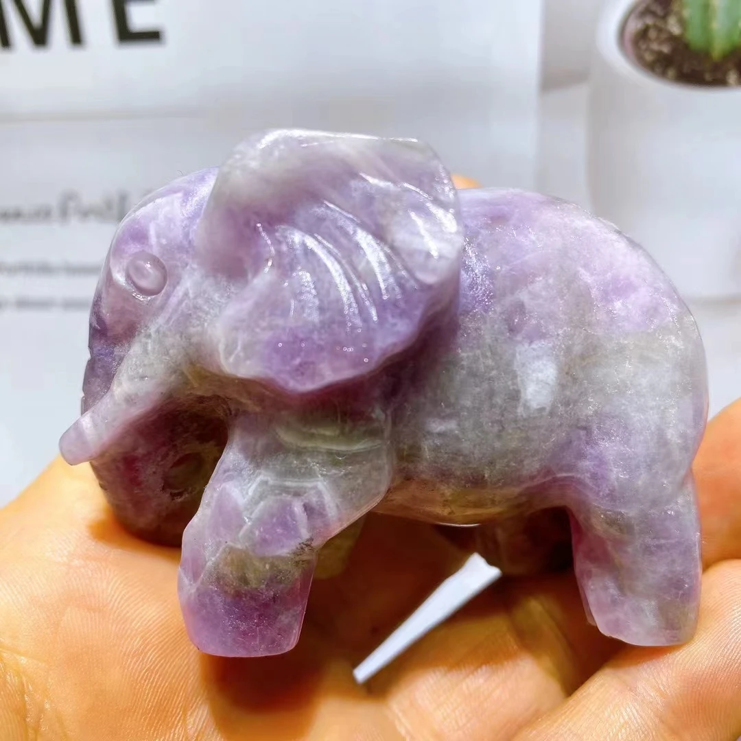 7cm Elephant Statue Natural Stones phosphosiderite Quartz Healing Crystals Carved Animal Figurines Room Decor Gem Craft Trinket