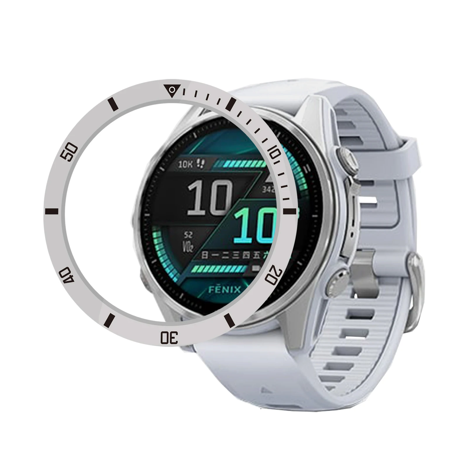 Style A For Garmin Fenix 8 AMOLED 51mm Watch Bezel Aluminum Alloy Protective Ring - Silver / Black Markings