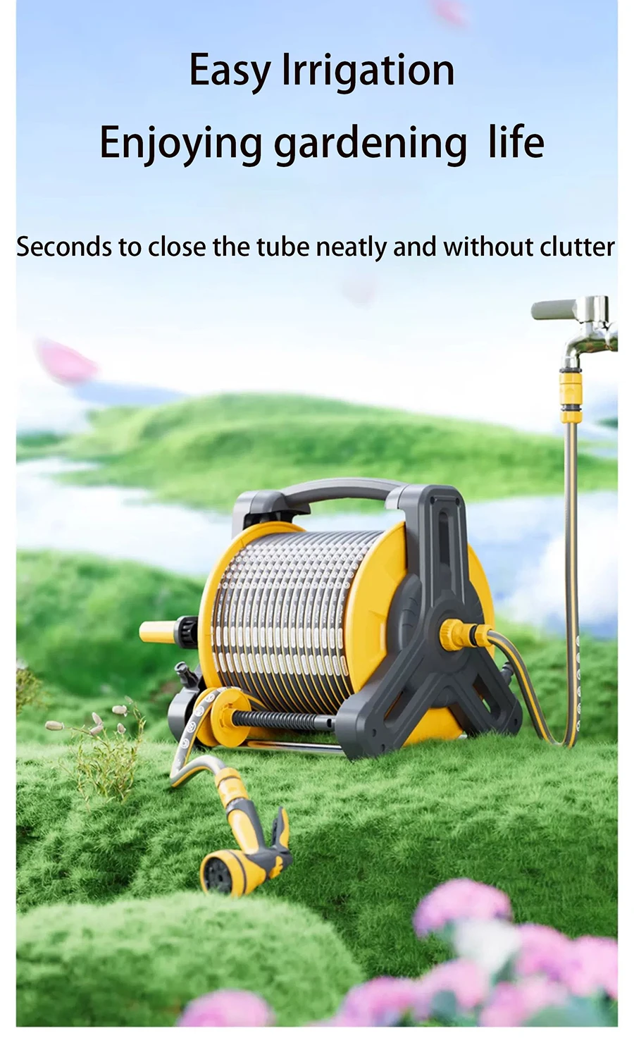 Retractable Garden Water Hose Reel Auto Rewind Water Bracket Wall Mount Tool garden water pipe