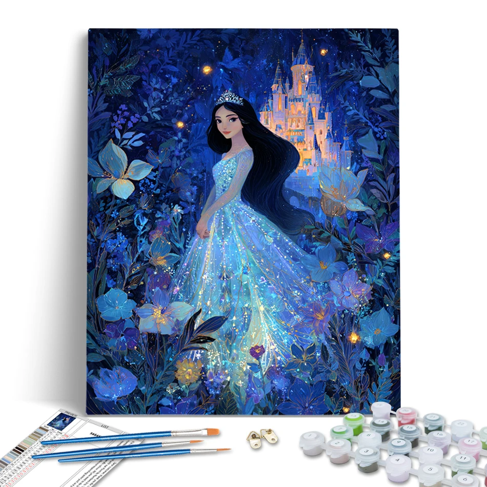 

RUOPOTY Diy Oil Painting By Numbers Blue Flower Dress Princess Adults Crafts Digital oil paintings Set pictures wall decoration